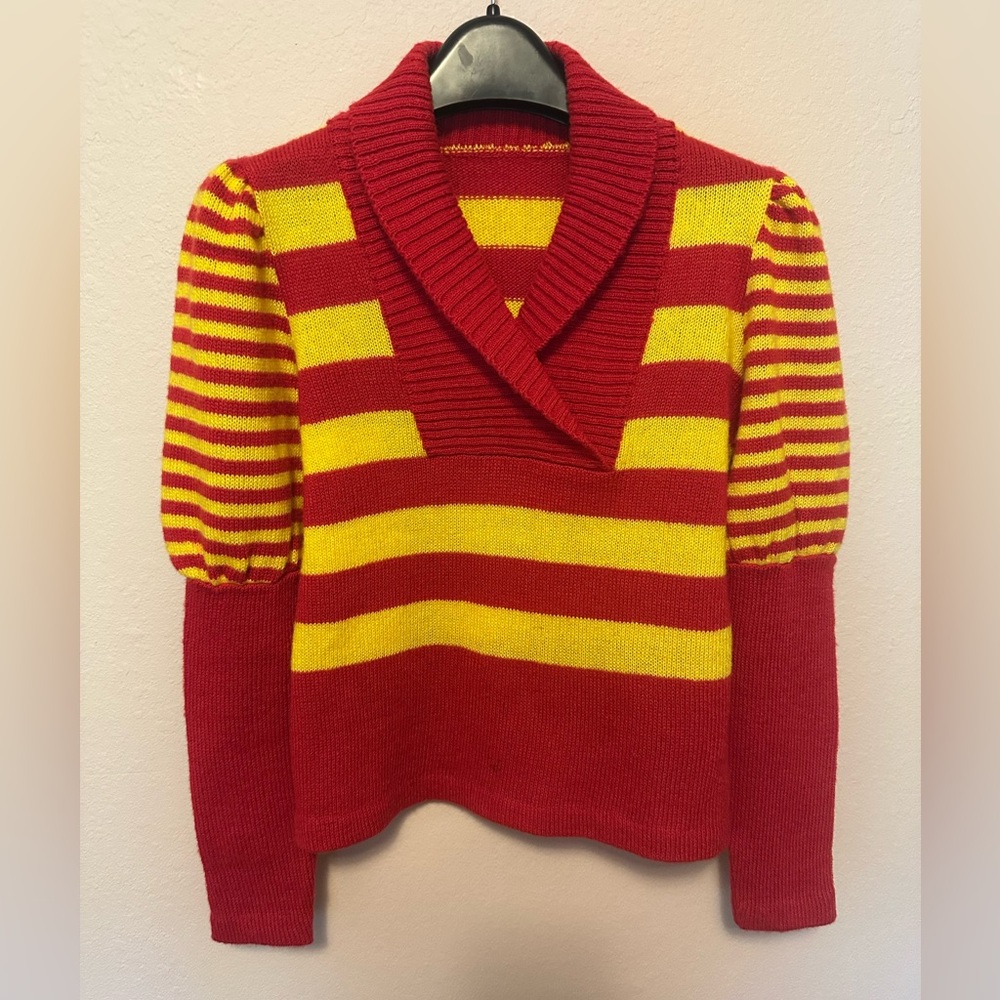 Vintage 1970s shawl collar stripe sweater XS